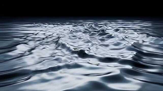 Elegant abstract silver metallic liquid surface with subtle wave patterns under dark sky