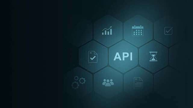 API - Application Programming Interface. Software development tool. Business, modern technology, internet and networking concept. digital interface on cyan color background