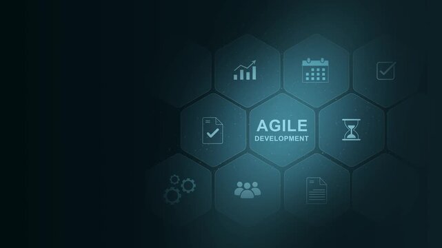 Concept of agile software development. digital interface on cyan color background