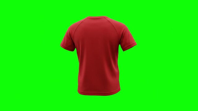 Blank Red T-Shirt Mockup on Green Screen, Front View