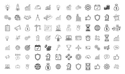 Creative Startup Growth and Strategy Sketch Icons on White
