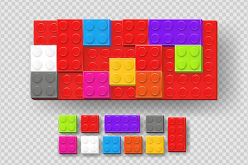 Realistic colored plastik constructor parts isolated on transparent background. Play and build concept. Vector illustration © boxerx