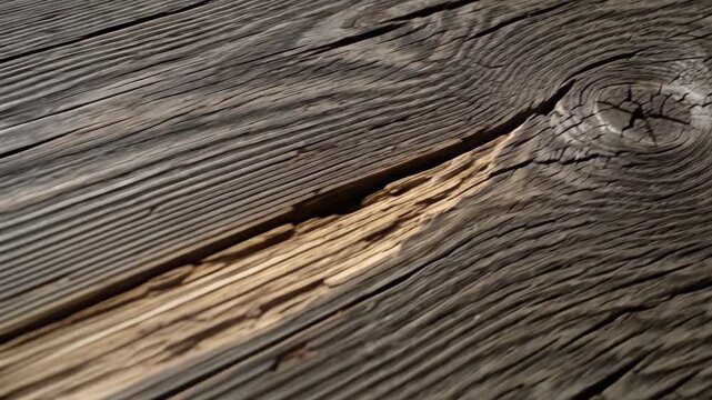 Close-up of weathered wooden plank texture with knots and cracks.