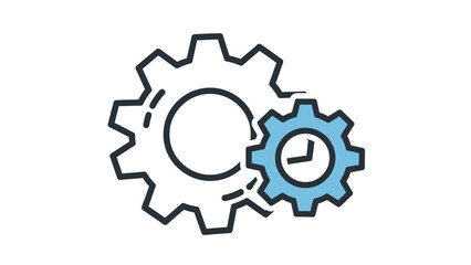 Obraz premium A graphic featuring two overlapping cogwheels, one with a clock face, in a clean style