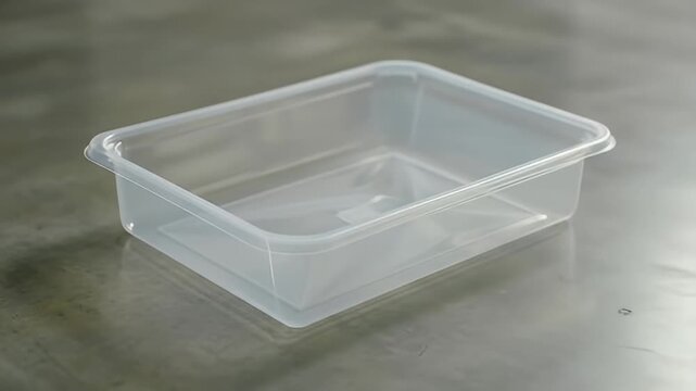 Clear Plastic Food Container on Dark Surface - Empty Takeaway Box for Meal Prep Catering or Restaurant Delivery Packaging Concept