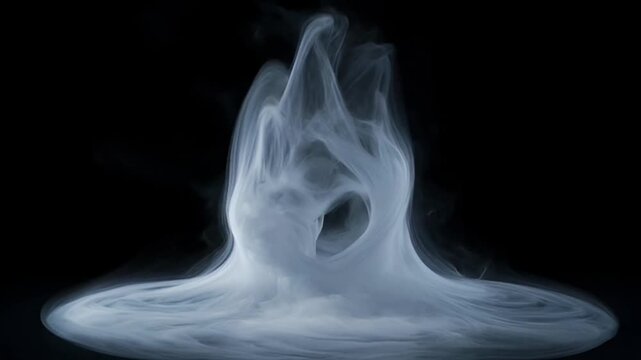 Ethereal white smoke rising and swirling against a stark black background image