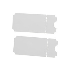 A pair of blank movie tickets on a white background isolated on transparent background