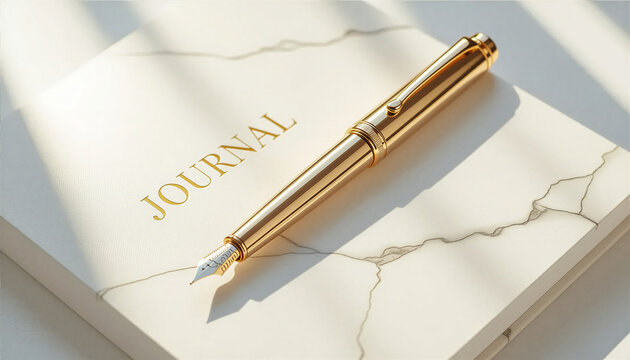 An elegant diary with a fountain pen. The overall atmosphere of the image is elegant, sophisticated, and conducive to creativity or note-taking.