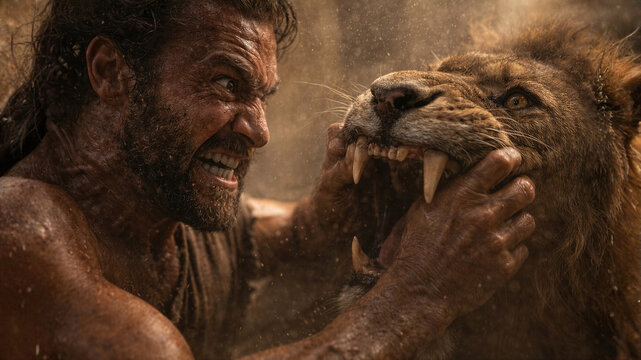 Samson Kills a Lion with His Bare Hands