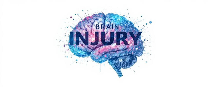 Traumatic injury of human brain, 3D illustration. Conceptual image showing the brain and traumatic brain injury