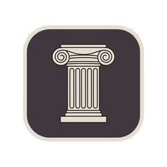 A classical column illustration in a rounded square, beige column on a dark background