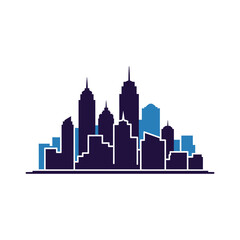 Obraz premium Silhouette of a city skyline with buildings of varying heights in shades of blue