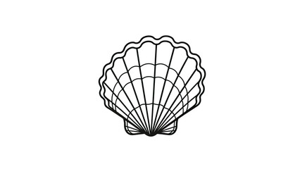 A black and white line drawing of a seashell, symmetrical and on a white background © Akil