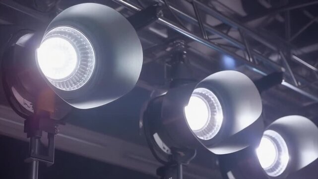 Stage Lighting Fixtures with Purple and White LED Lights Mounted on Truss System LED lights entertainment