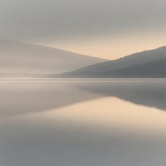 Obraz premium Serene Sunrise Landscape with Soft Mist and Golden Light Reflections