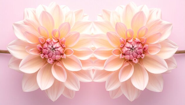 Symmetrical Composition of Two Soft Pink Dahlia Flowers on Pink Background