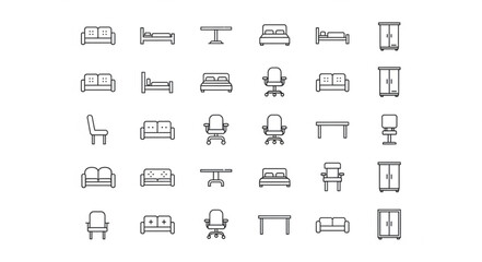 Collection of hand-drawn furniture icons for interior design.