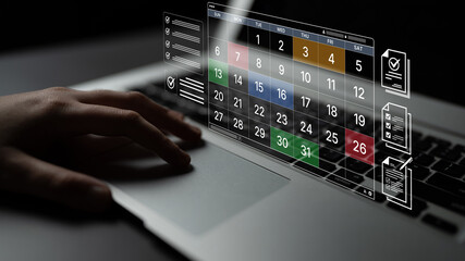 A digital calendar interface for business planning and organization. Used for scheduling events, managing tasks with checklists, and tracking important deadlines. Fermion