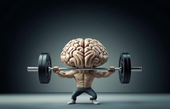 Strong brain lifting heavy weights in gym &ndash; mental strength and cognitive power concept. Video.