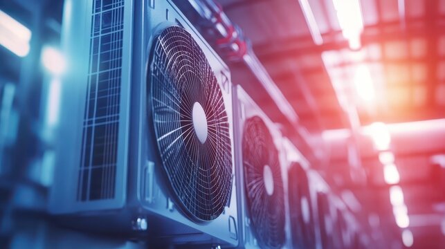 Advanced Industrial Cooling Fans with Detailed Components and Dynamic Angles