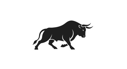 Black bull running with horns forward.
