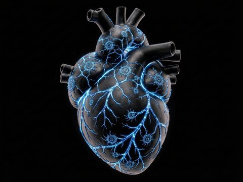 Recursive Fractal Heart in Vantablack and Blue Energy