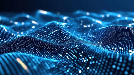 Futuristic Abstract Digital Data Flow with Glowing Blue Lights and Dynamic Wave Patterns