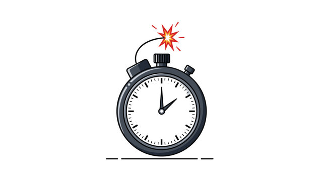 Dark grey stopwatch featuring a lit fuse with a burning spark on top to represent a deadline, time pressure, or a ticking bomb.