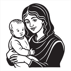 mother holding baby silhouette emotional bonding pose vector