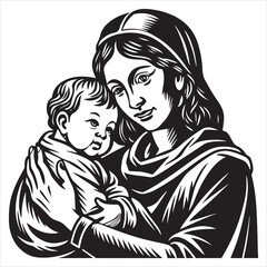 mother holding baby silhouette emotional bonding pose vector