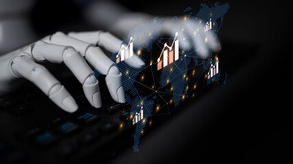 AI assistant analyzing global economic data and stock market trends. Generative technology creates...