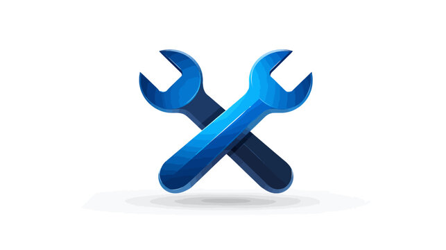 Two blue wrenches crossed against a white background, with shading, and a drop shadow effect