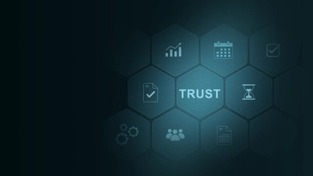 Business, Technology, Internet and network concept. Enterprise resource planning trust concept ,Abstract technology symbols on Futuristic Technology. digital interface on cyan color background