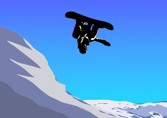 雪山で飛ぶスノーボーダーイラスト