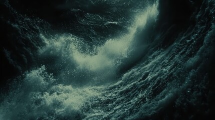 Fototapeta premium Massive ocean waves with crashing white foam and spray in a dark turbulent sea embodying natures raw power and untamed fury.