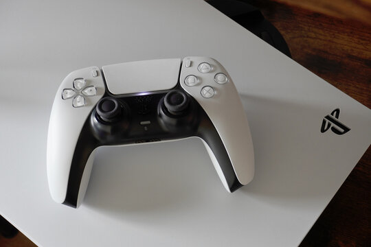 Montreal, Quebec, Canada - February 15, 2026: Playstation 5 Console and Controller Close-up