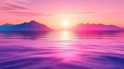 Obraz premium Vibrant Sunset or Sunrise Over Calm Waters and Majestic Mountains Creating Stunning Reflections