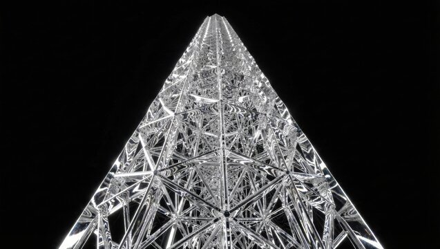 Abstract recursive fractal city architecture with rim lighting and superfluid glass textures