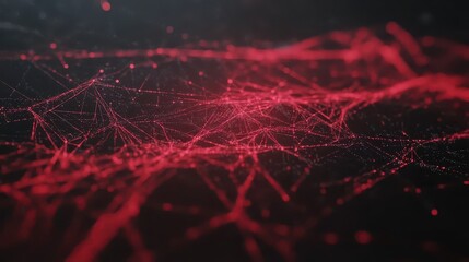 Vibrant Red Digital Network Connections with Futuristic Abstract Overlays and Dynamic Geometric Patterns