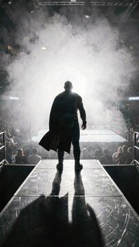 Wrestler Silhouette Entering Arena with Backlit Volumetric Fog