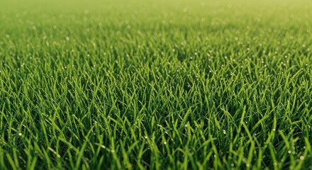 Obraz premium Perfectly manicured emerald green lawn, close-up shot showing healthy blades of grass, ideal for backyard backgrounds or outdoor themes, environment, pristine, thick