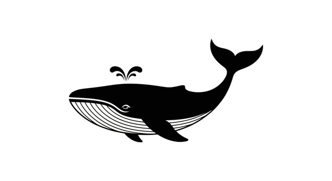Black Whale Cartoon Sea Animal.