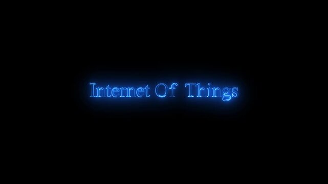 Abstract Glowing Neon Internet Of Things Text Animation On Dark Background Representing Connected Ecosystem And Global Smart Technology
