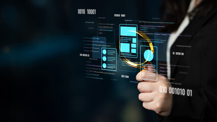 UI UX mockup showing application layout, structure, and code interface. UI design defines user flow, UI design improves clarity, UI design enhances experience, and UX design supports logic. Latch