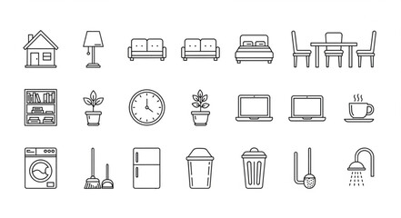 Collection of Hand Drawn Household Objects and Furniture Icons.