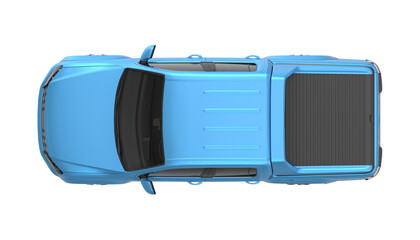 Bright blue pickup truck with a black tonneau covers top view isolated © changnam37