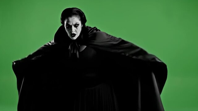 Vampire Costume Character in Dramatic Poses Against Green Screen