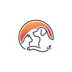 Obraz premium Simple Line Art Cat and Dog Illustration.