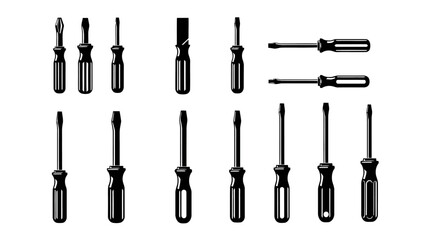 Fototapeta premium Minimalist Black and White Screwdriver Vector Icons Collection EPS10 Stock.eps