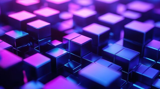 Futuristic Blue Toned 3D Abstract Grid of Cubes Representing High Performance Computing Technology